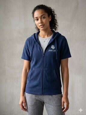 Saint Louis Crystal Navy Short Sleeve Zip-Up Fleece Hoodie with Logo Size M